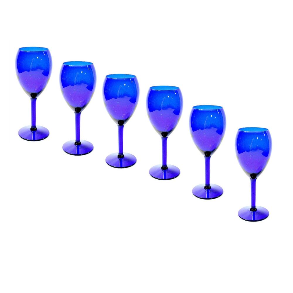 Vintage French Cobalt Blue Glass Stemware Set of 6